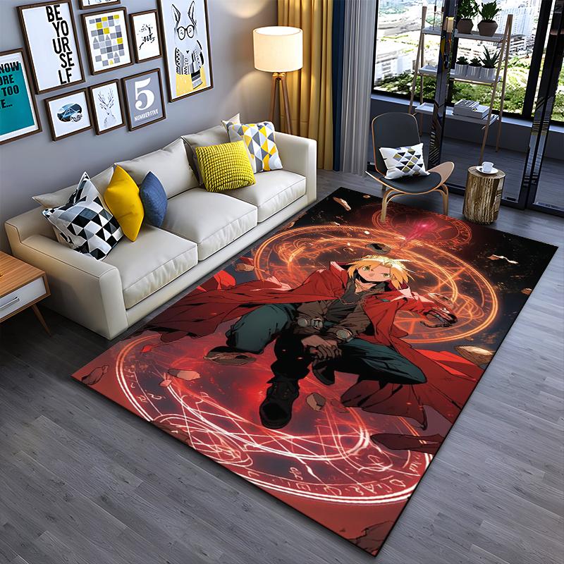 "Anime Style Red Cloak Alchemist Character Pattern Carpet 3D Decor" Suitable for use as an anti-slip for living room bedroom sofas