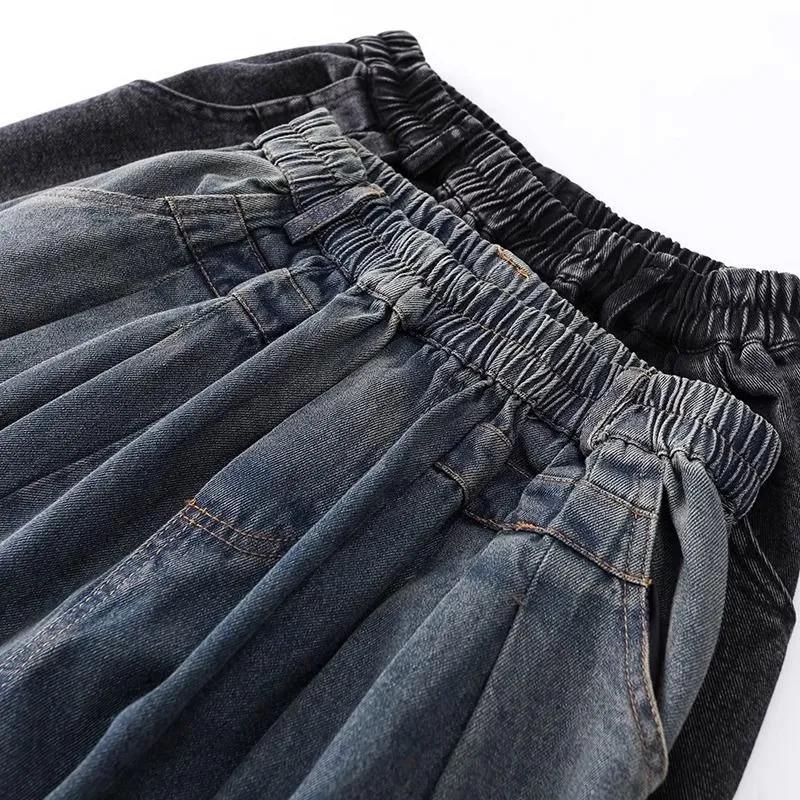 Pantaloni Denim Carota da Donna a Gamba Larga a Nove Punti Autunnali Taglia Plus Ampi Harem Pantaloni Versatili Sottili Letterari Pantaloni Daddy