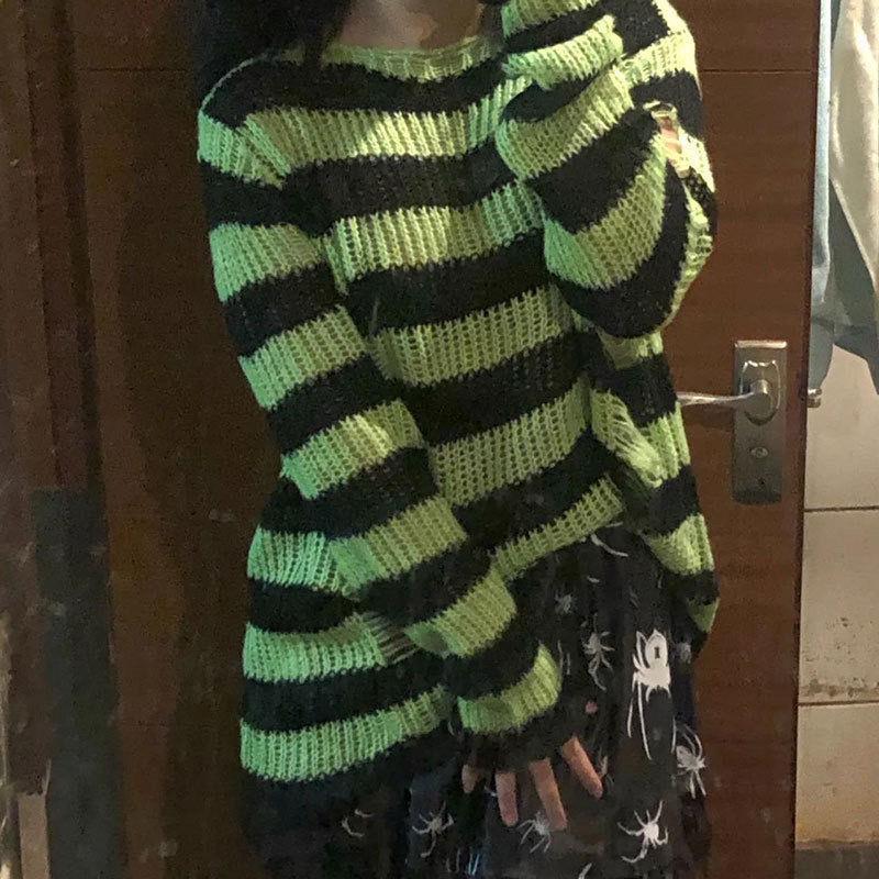 Ripped Striped Korean Sweater - Unisex, Color Block Knitwear