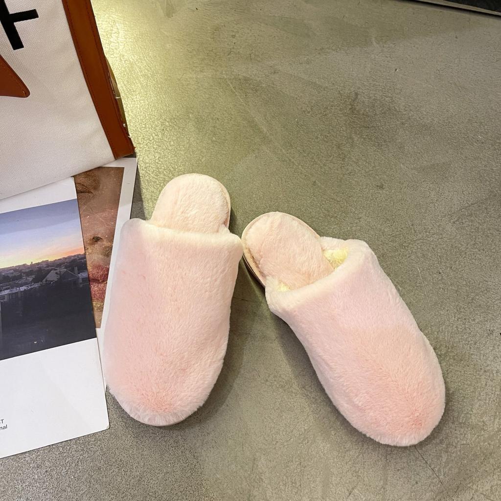 Fashion versatile flat-bottomed plush women's slippers 2025 autumn and winter outdoor wear indoor thermal cotton slippers women