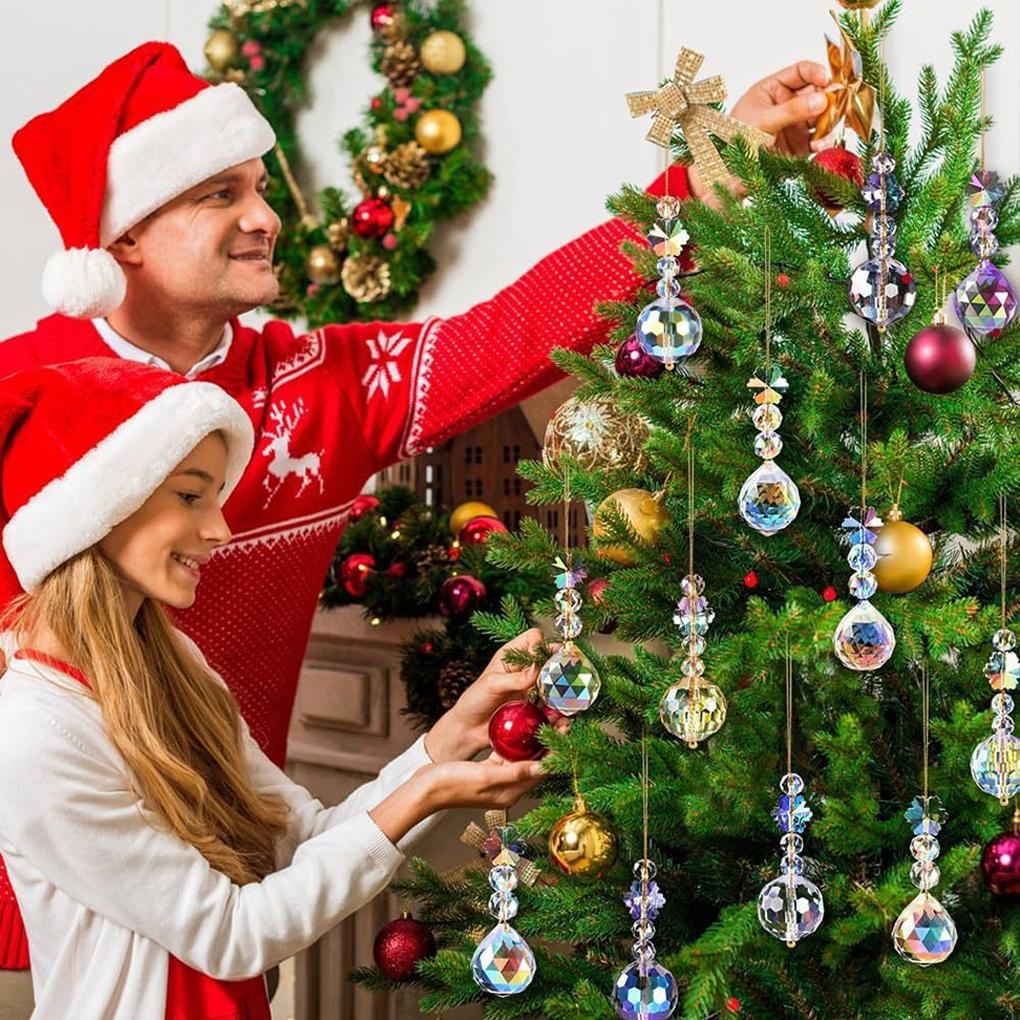 12pcs Crystal Clear Christmas Tree Pendants Ornaments Colorful Glass Baubles Decorations For DIY Christmas Tree Decorations