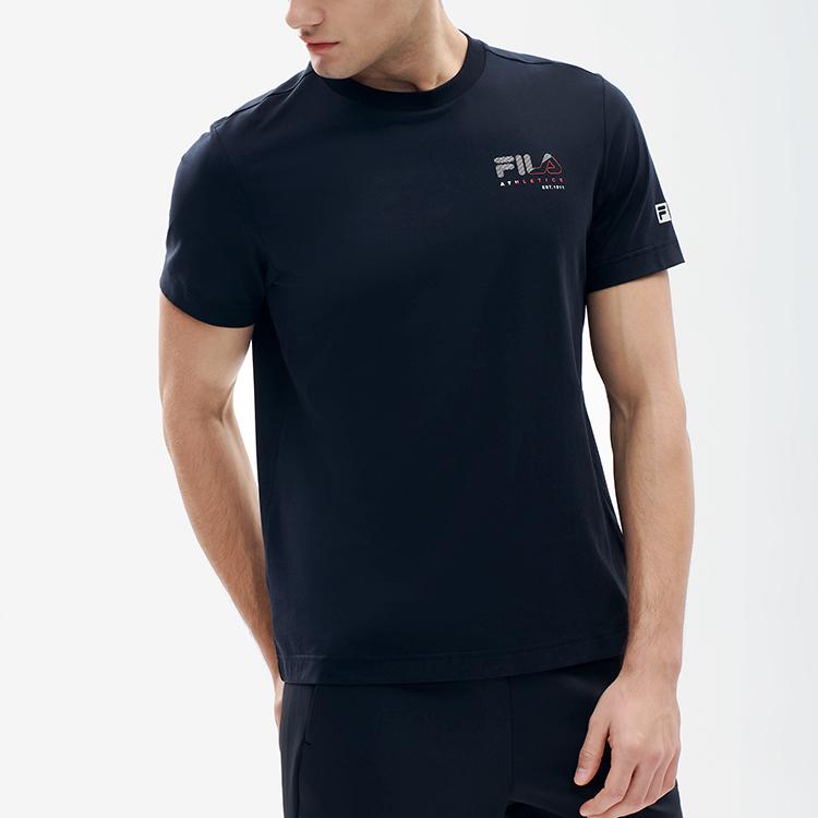 Fila Athletics Printed Fitness Base Layer Sports Casual Knit Short Sleeve T-Shirt Men Tops Deep-Black A11M211103F-BK