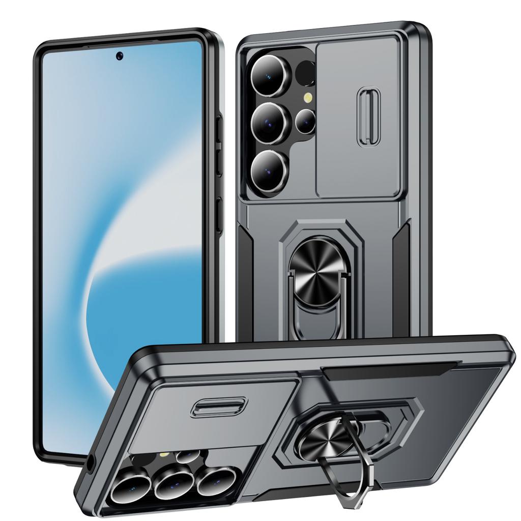 All Inclusive Phone Case with Sliding Window, Creative Metal Paint, Scratch Resistant and Drop Resistant for Samsung Phone Case with Bracket