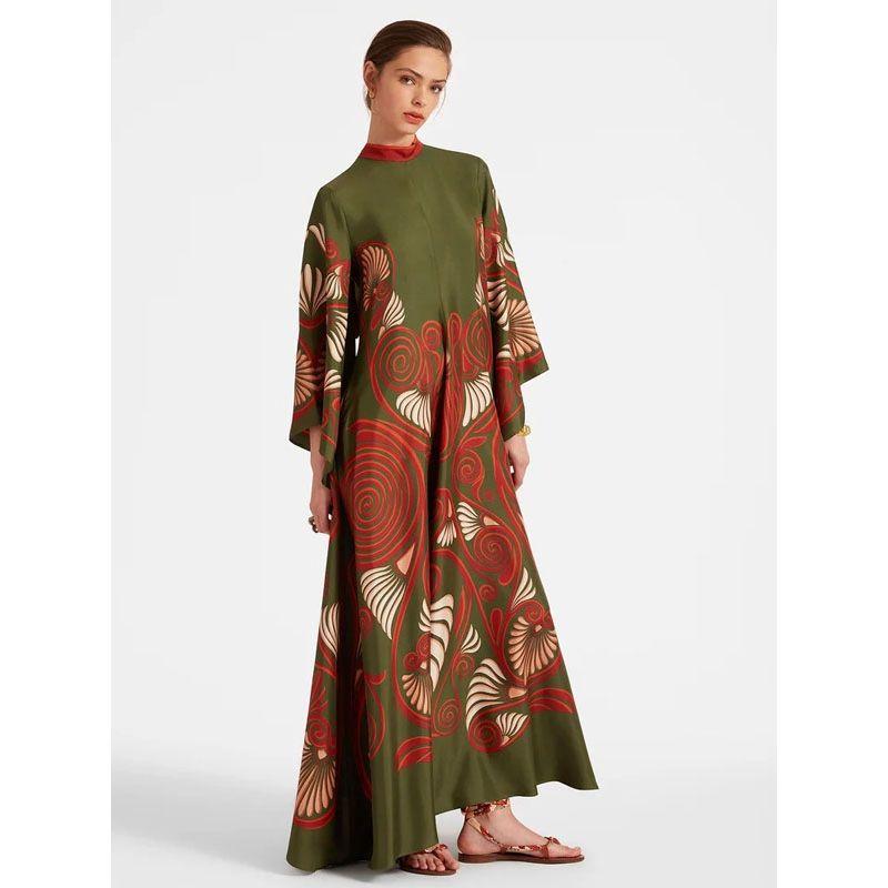 Middle East Independent Station Amazon European and American New Summer Print Three-Quarter Sleeve Stand Collar Double-sided Wear Jumpsuit DRESS