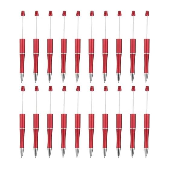 PATIKIL 20Pcs Black Ink Plastic Bead Pens Creative DIY Ballpoint Pens for Teachers Office DIY Crafts Party Decorations Handmade Supplies Red
