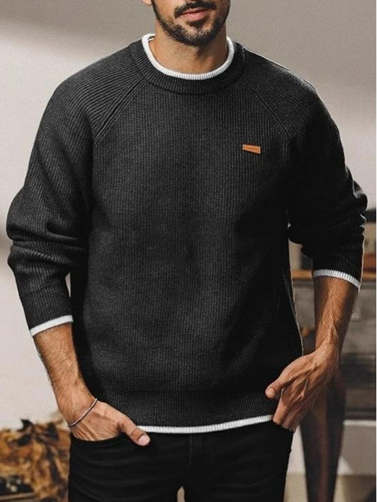 Men's American Retro Crew Neck Loose Winter Sweater - Trendy Knitwear Base Layer