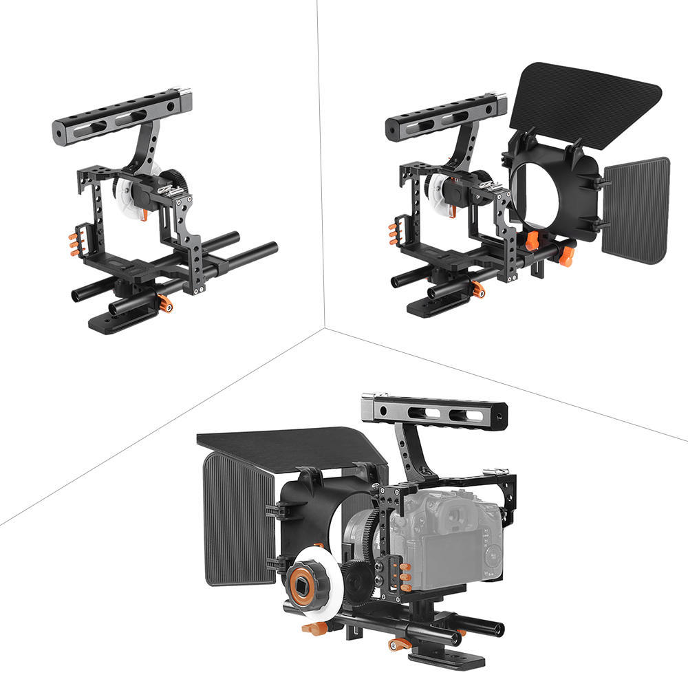 Andoer C500 Aluminum Alloy Camera Camcorder Video Cage Rig Kit Film Making System W Matte Box + Follow Focus + Handle