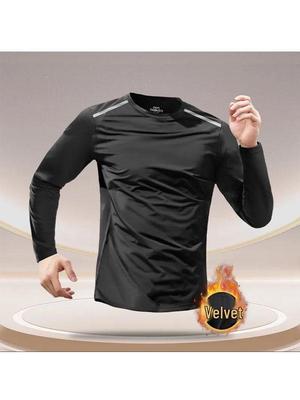 Men's Winter Quick-Dry Velvet Running Base Layer Long Sleeve T-Shirt for Autumn Training