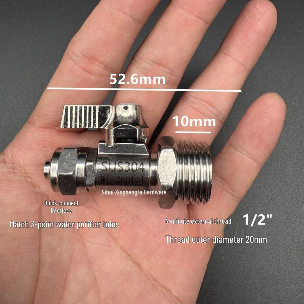 Stainless Steel Water Purifier Valve 304, Straight Through, 2-Point/3-Point, 1/2, 3/8 Inch PE Pipe, Pure Water Inlet Faucet