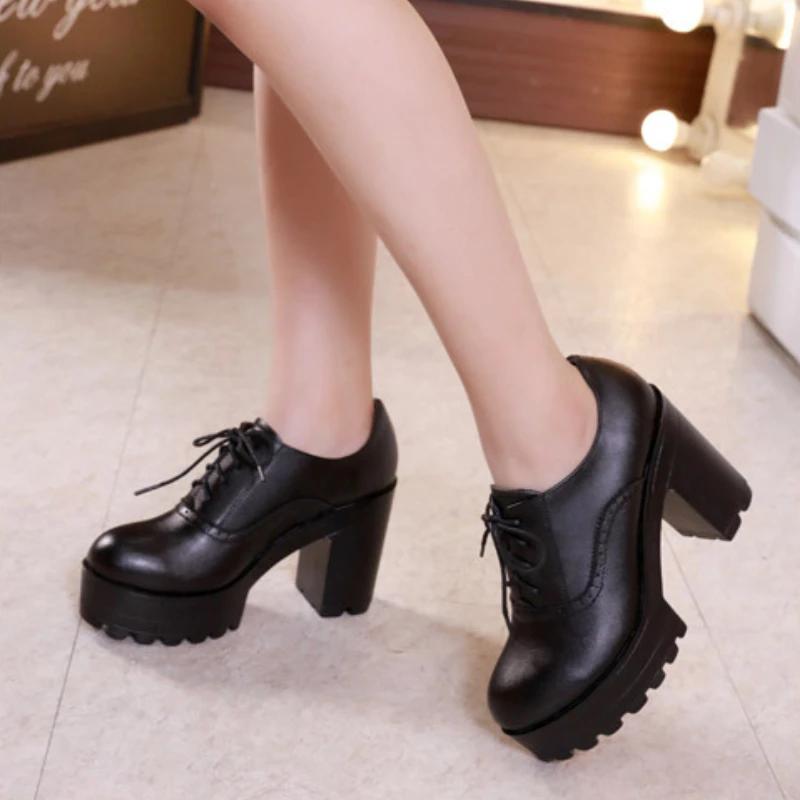 8cm 10cm Small Size 32-43 Vintage Brogues Style Oxford Shoes for Women Platform Pumps  Block High Heels Shoes Plush Office