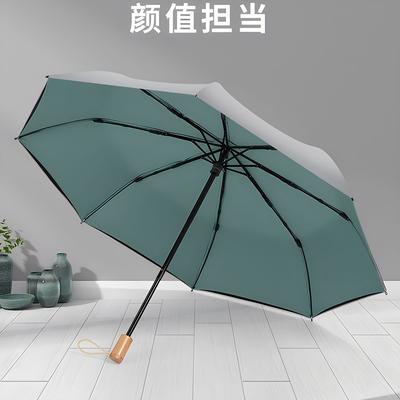 Titanium Silver 8K Three-fold Umbrella Sunscreen Parasol Small Fresh Sunscreen UV Protection Women's Weather and Rain Umbrella Solid Wood Handle