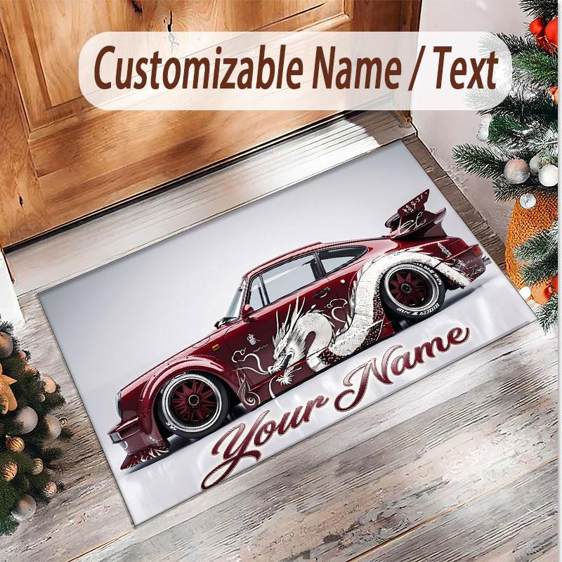 Car Racing Theme Soft Crystal Velvet Rug Custom Name & Text Print Non Slip Floor Rug for Bedroom Living Room