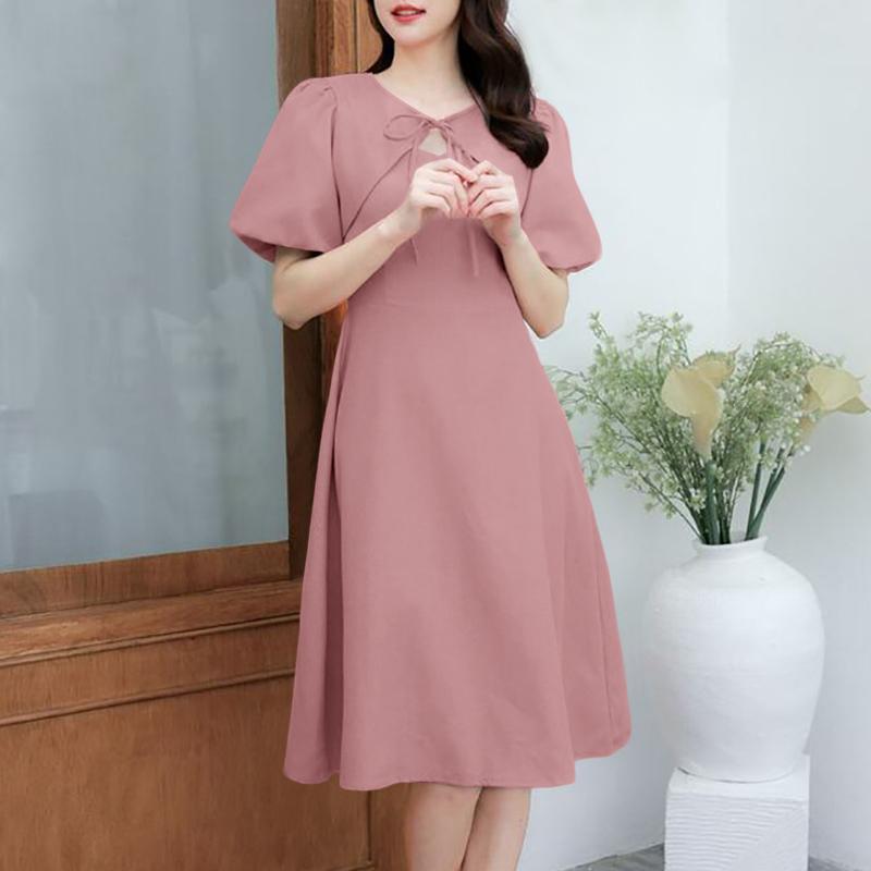 

ZANZEA Women Hollow Round Neck Summer Short Sleeve Dress 3XL розовый