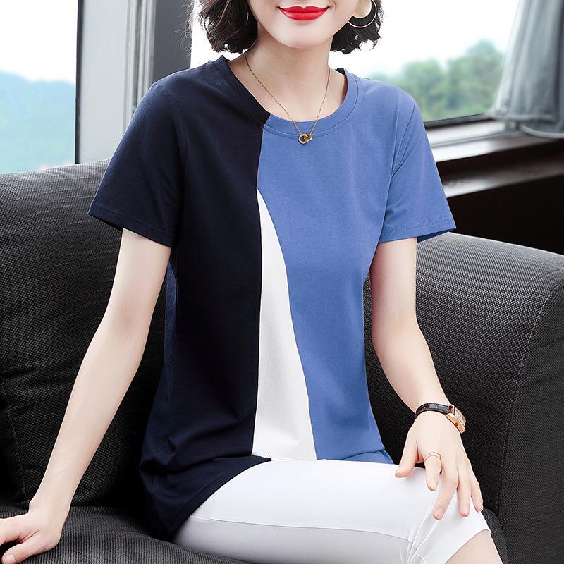 Large Size Women's New Style Middle-aged Mother's Short-sleeved T-shirt for Women's Summer Loose Mid-length Top