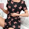 Women Two Piece Butterfly Print Short Sleeve Shorts Casual Comfortable Home Pajamas