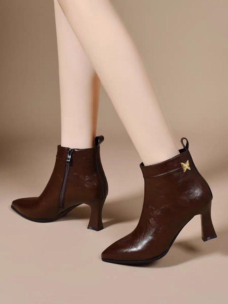 Autumn and winter new thin heel soft sole medium heel single boots pointed high heels short boots hand-scratched fashion boots