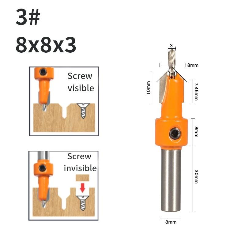 8MM Shank Hss Countersink Router Bit Screw Extractor Woodworking Hole Opener Drill  Milling Cutter For Wood Alloy Step Drill