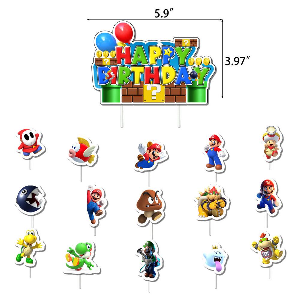 Super Mario Birthday Party Supplies Includes Banner, Cupcake Toppers, Balloons