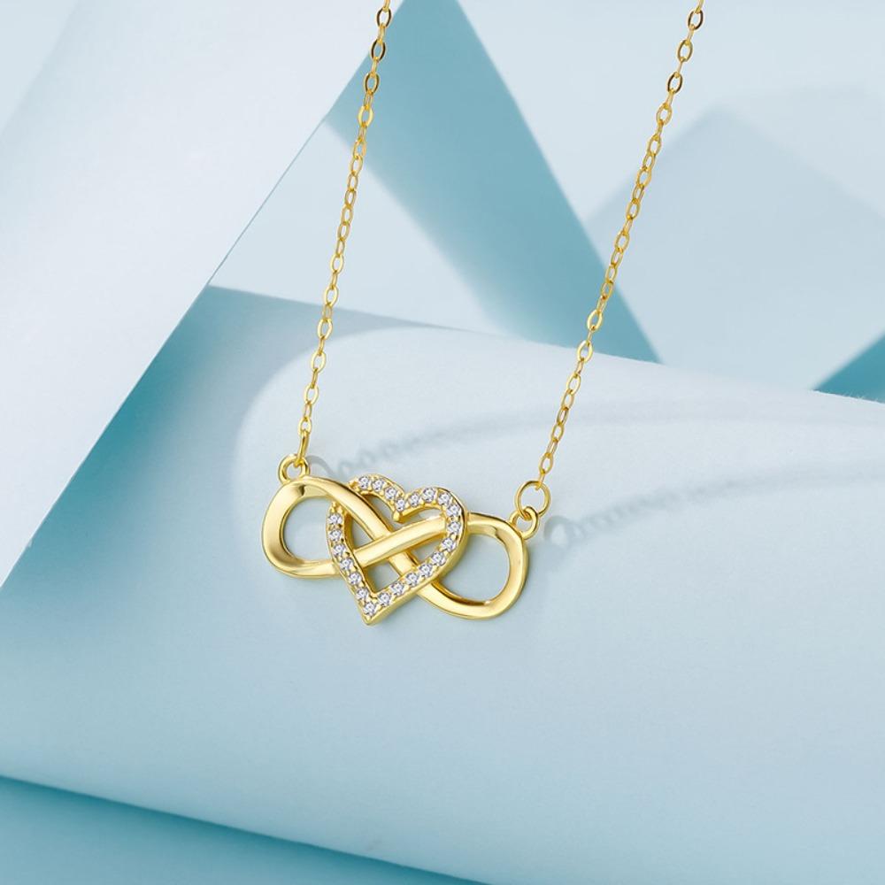 

925 Silver Infinity Love Heart Pendant Necklace for Women Elegant Romantic Jewelry Gift золотой