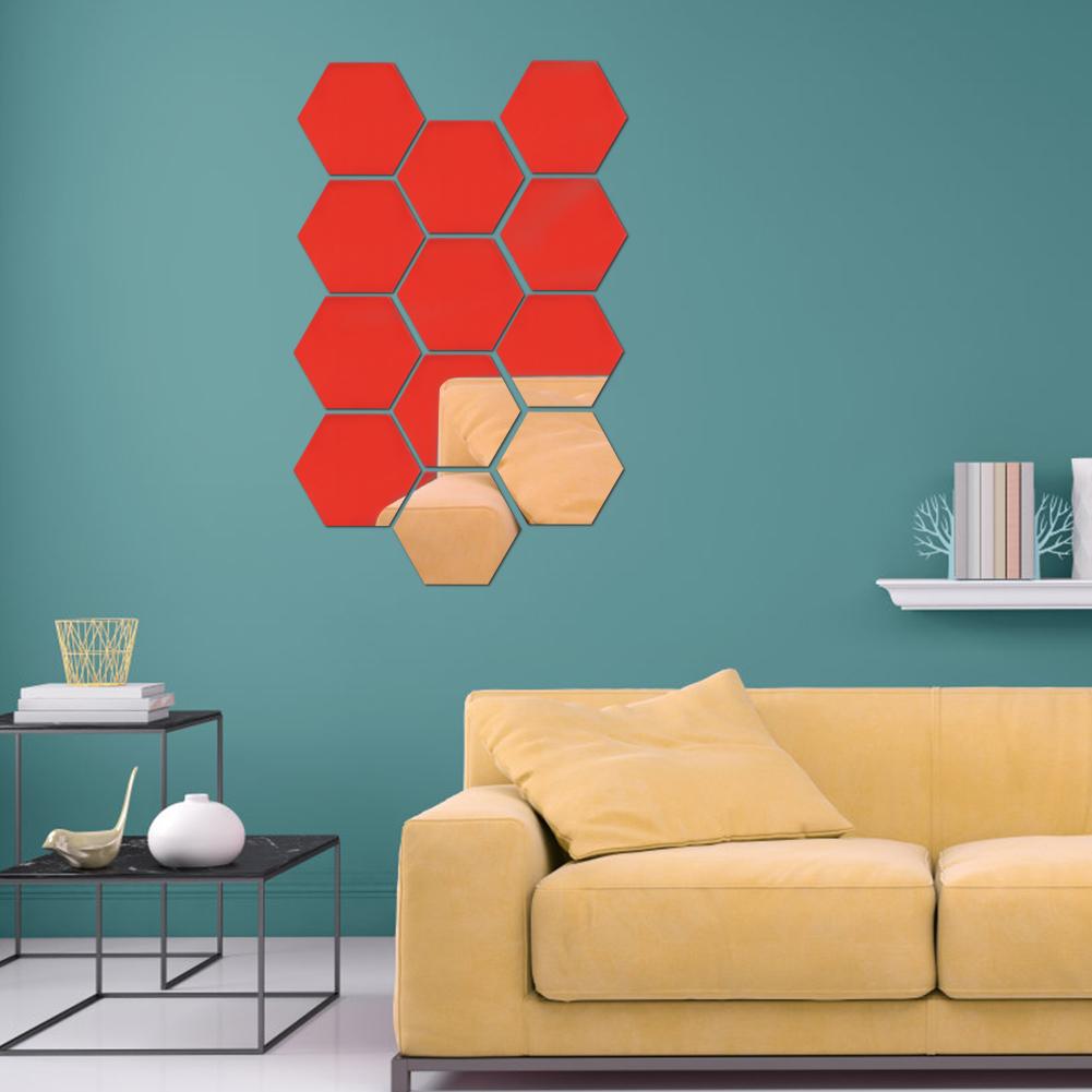 

12Pcs 4 cm Hexagonal DIY Wall Stickers 3D Mirror Stickers Home Decor Art