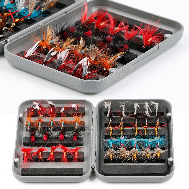 40Pcs Fly Fishing Flies Kit With Storage Box - Assorted Lures For Bass, Trout & Salmon Fishing