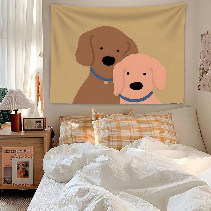 Cartoon Puppy Dog Wall Hanging Background Cloth Bedroom Headboard Decorative Artwork Soft Polyester Canvas for Home Decor