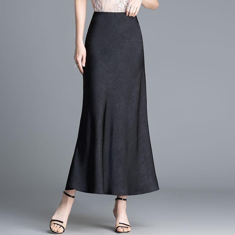 

High Waist Satin Long Skirt Flattering Fish Tail Hem Simple and Chic XXXL чёрный