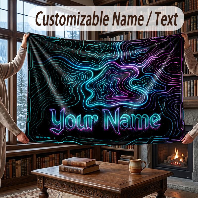 Neon Colorful Theme Throw Blanket Custom Name Text Personalized Blanket Soft Cozy Blanket for Home Sofa Bed