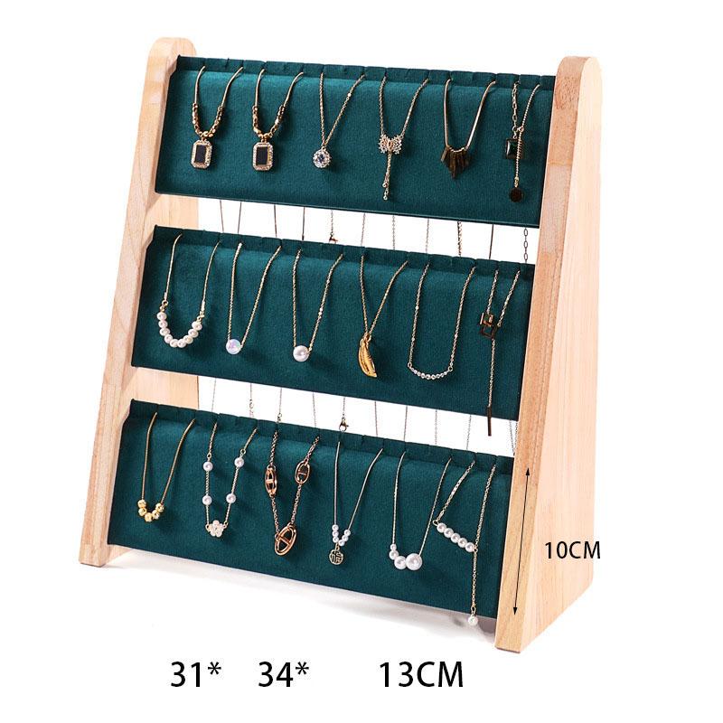 

3 Layers Wood Slope Shape Jewelry Necklace Pendant Display Organizer Stand Holder Rack Showcase Tray зелений