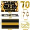 70th Birthday Decorations Men Women with 70th Birthday Banner, Black and Gold Table Cloth,Number Balloons, Large Sash, Cake Topper and Candles