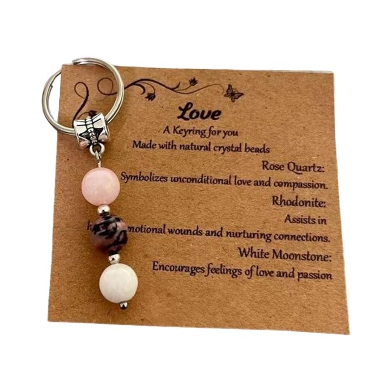 Sister Birthday Gift Set Agate Stone Keychain With Sentimental Message Card and Beaded Bracelet for Women