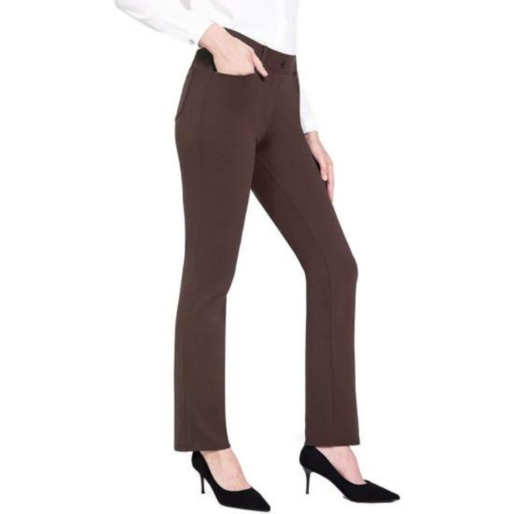 

Elastic High Waist Flared Office Pants for Women Solid Color Light Casual Trousers with Pockets S коричневый