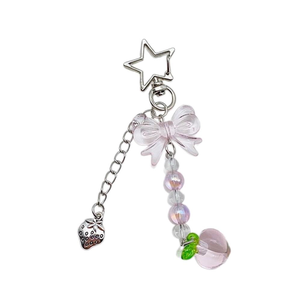 Sweet Star Heart Bowknot Charm Pendant Chain Phone Strap Pocket Keychain Strap Hangings Decoration for Key Bag Purse