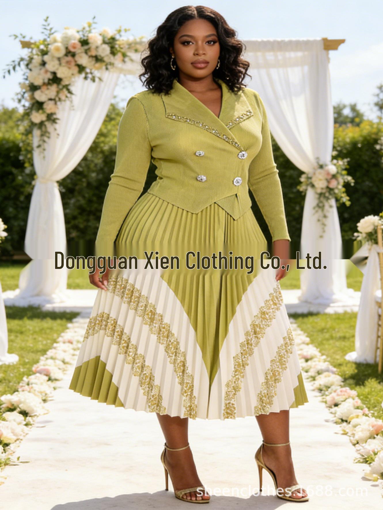 Miayki European & American Beaded Pleated Plus Size Dress One Size лимонно-желтый