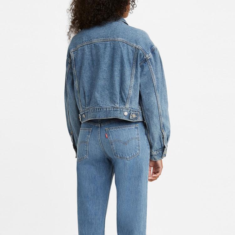 Levis FW21 Logo Print Washed Denim Jacket Women Jackets Blue 85681-0002