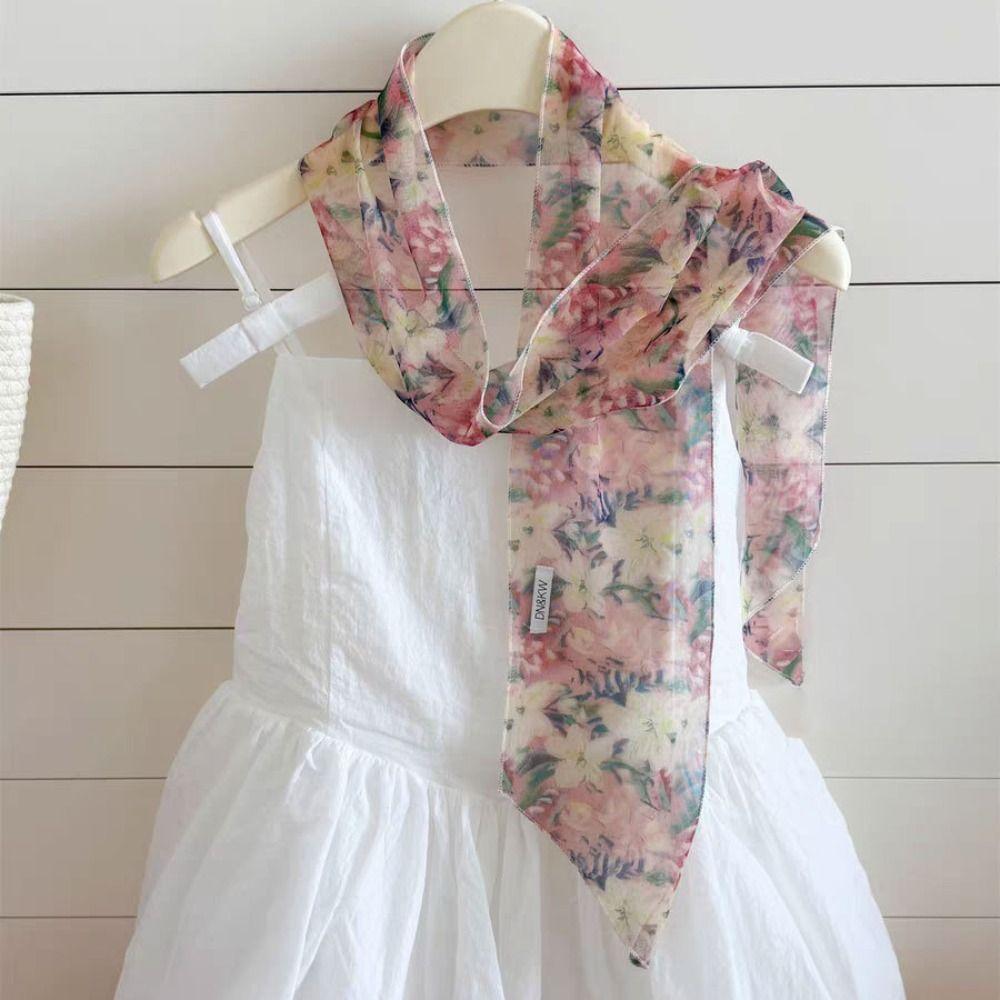 Cravat Flower Scarf Bow Ties Long Ribbon Scarves Plaid Pattern Long Silk Scarf  Scarf Accessories