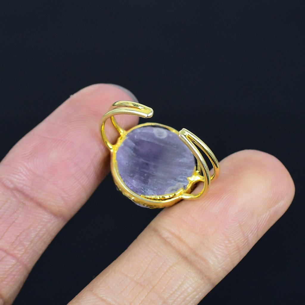 Amethyst Handmade Gemstone Ring, Copper Electroformed Ring Antique Jewelry, Adjustable Ring Engagement Gift