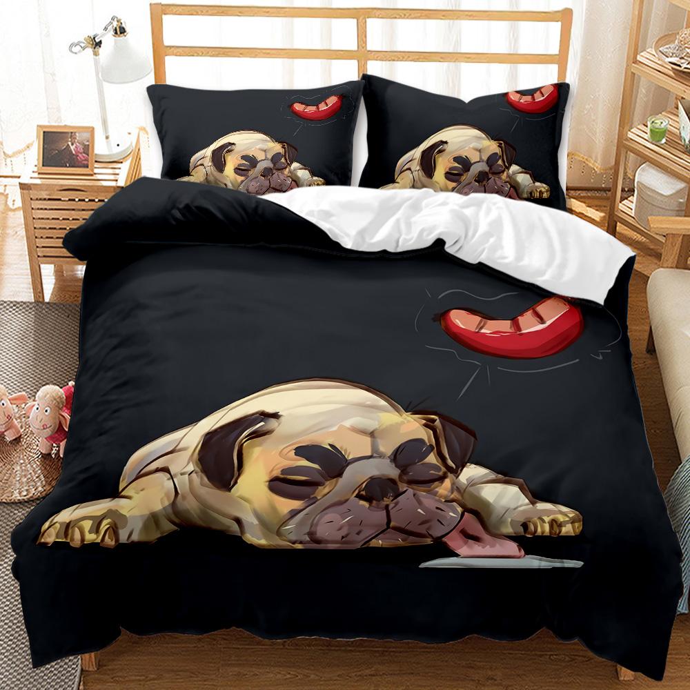 Cartoon Pug Duvet Cover Set Queen/King Size Cute Puppy Theme Bedding Set Golden Retriever Husky Pet Soft Polyester Quilt Cover