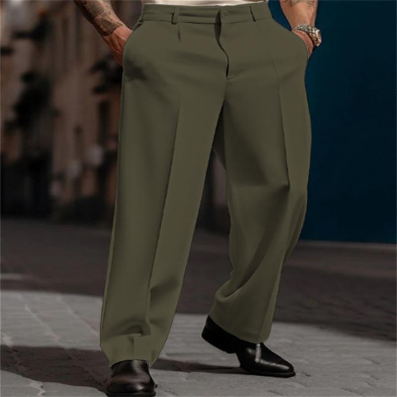 Men's Clothing Formal Slant Pocket Straight Solid Color Comfortable Breathable Outdoor Fashionable Trousers for Daily Outings