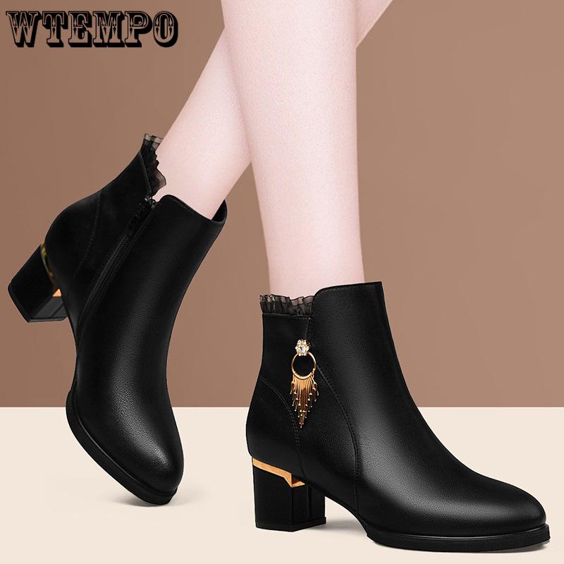 Autumn/Winter Women's Short Boots with Mid Heel Side Zipper Korean Style Square Heel PU Leather Short Boots