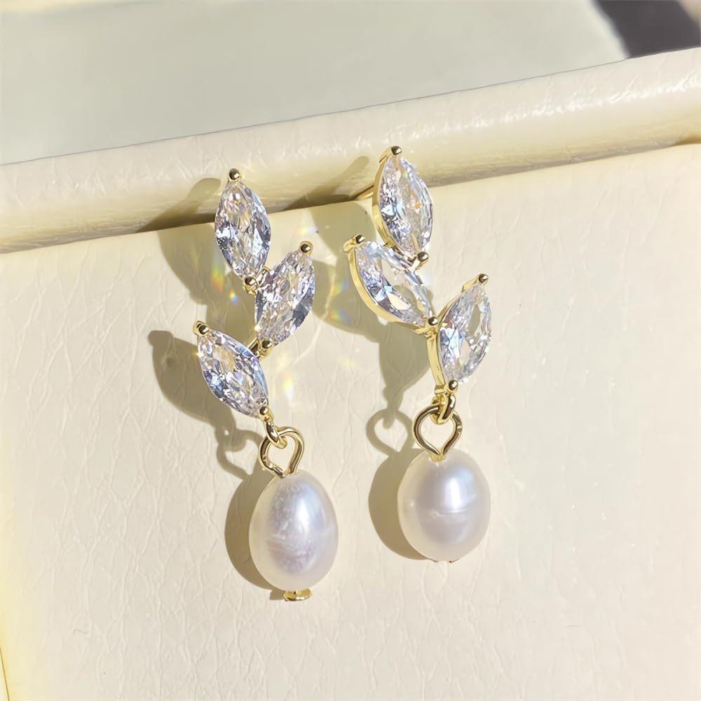 

European and American INS style explosion personality trend tree leaf pearl pendant earrings niche design earrings jewelry women