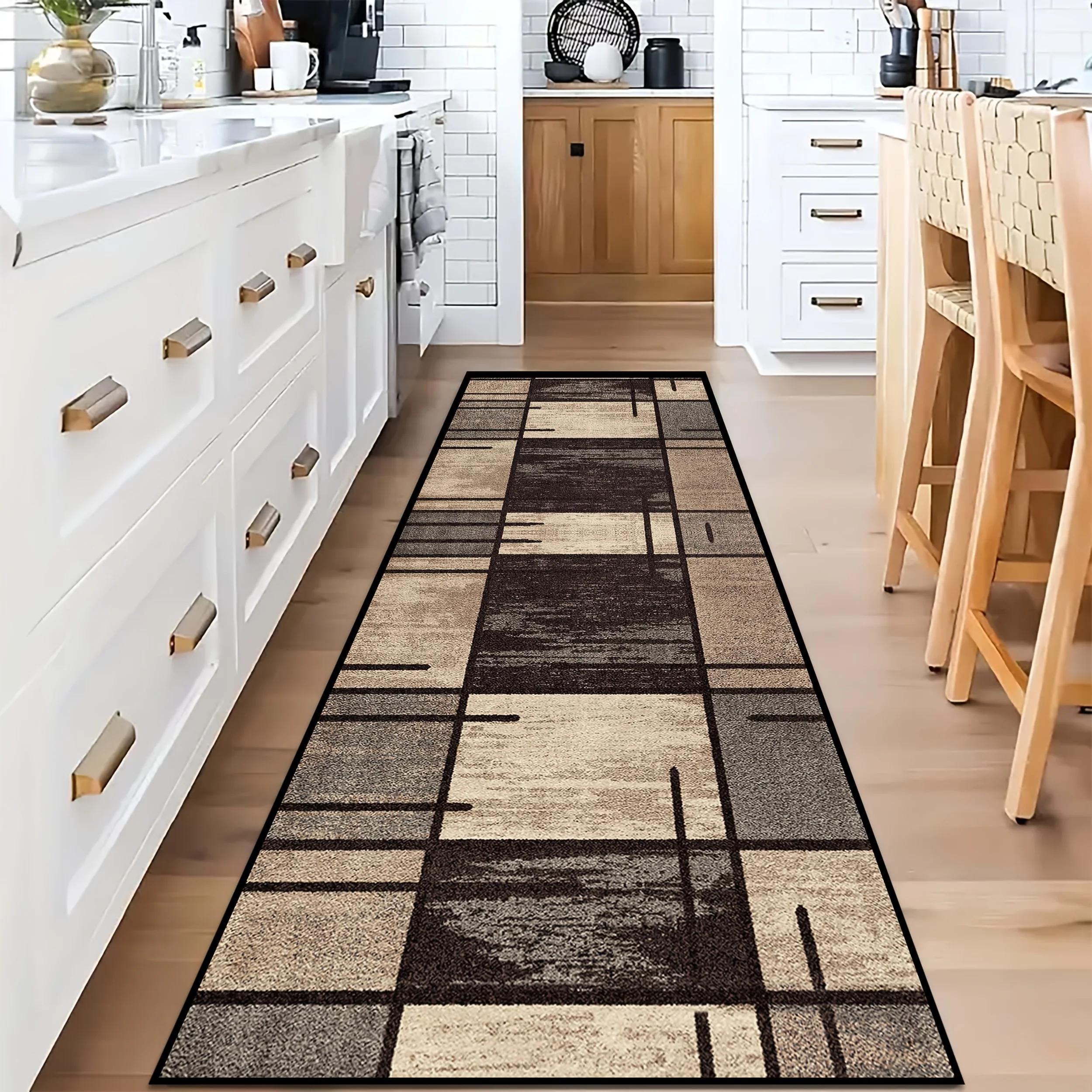 Tapis de couloir géométrique moderne bleu gris antidérapant lavable en machine pour couloir entrée décoration intérieure 50x160cm 20x63inch