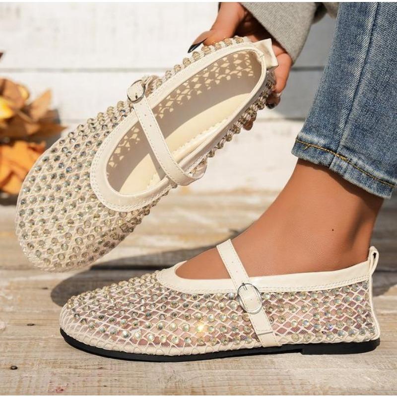 

Модные сетчатые дышащие стразы модные универсальные женские новые иностранные туфли-туфли на плоской мягкой подошве с поясом Мэри Джейн женские туфли 43