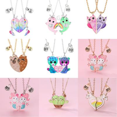 A Girl 2Pcs/set Cartoon Animal Series Unicorn Mermaid Capybara Pendant Best Friend Necklace BFF Friendship Jewelry Gifts
