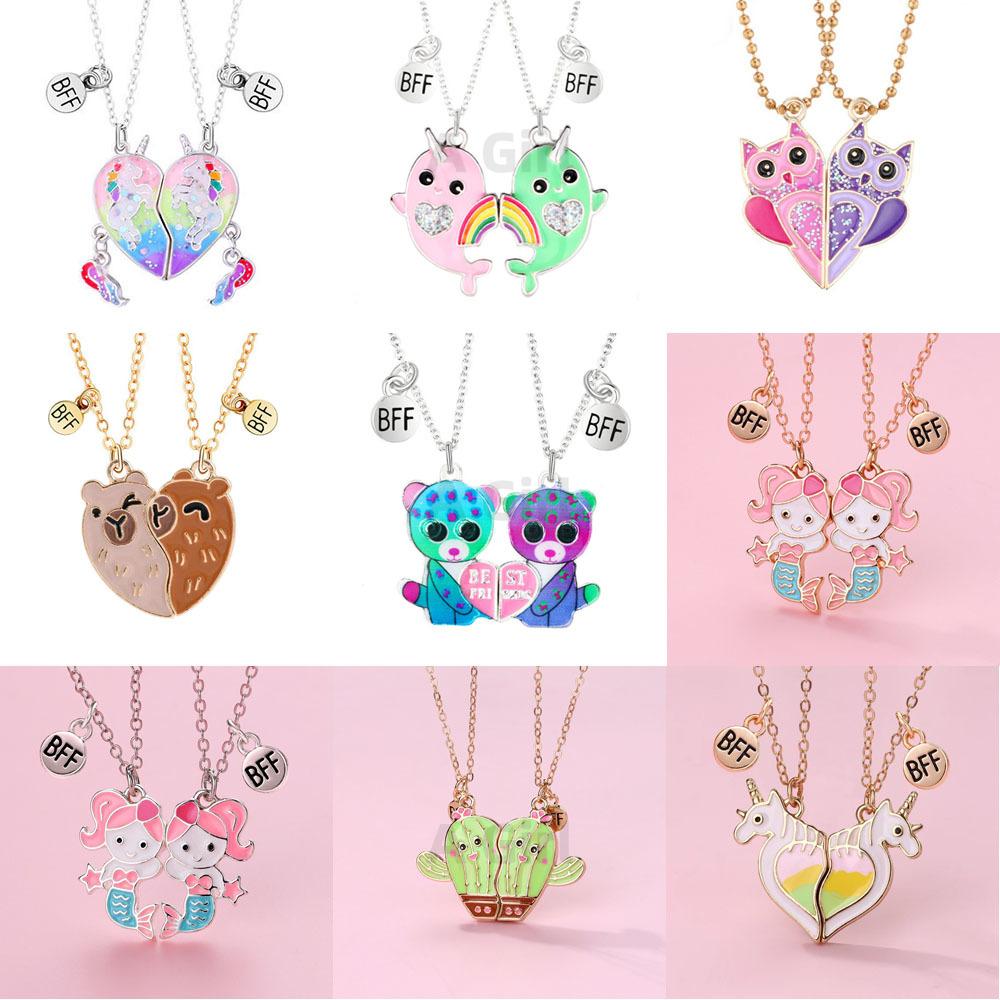 Ein Mädchen 2-teiliges Set Cartoon-Tier-Serie Einhorn Meerjungfrau Capybara Anhänger Beste Freundin Halskette BFF Freundschaft Schmuck Geschenke