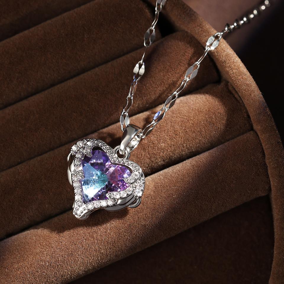 Trendy Heart OF Ocean Stainless Steel Cubic Zirconia Necklaces For Women Men Gold Color Metal Crystal Party Everyday Zircon