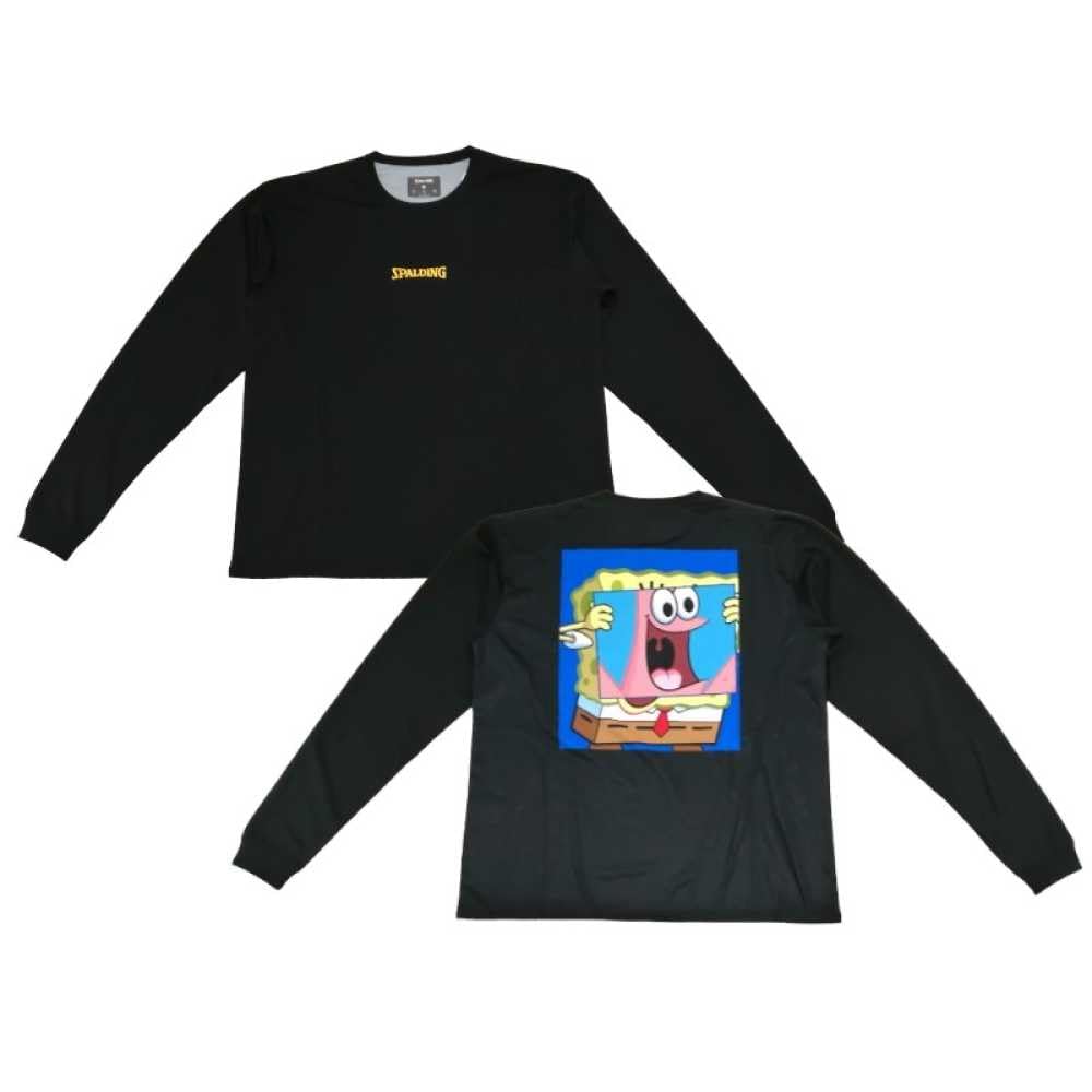 SPALDING Patrick Star Big Face Long Sleeve T-Shirt, Black, Size XS (SMT24145S)