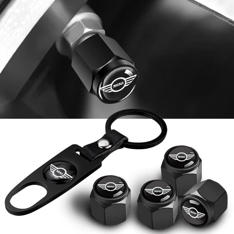 Car Wheel Tire Valve Stems Cap With Keychain Keyring Badge For MINI One Cooper JCW Countryman Clubman Cabrio Paceman Coupe njbwy33