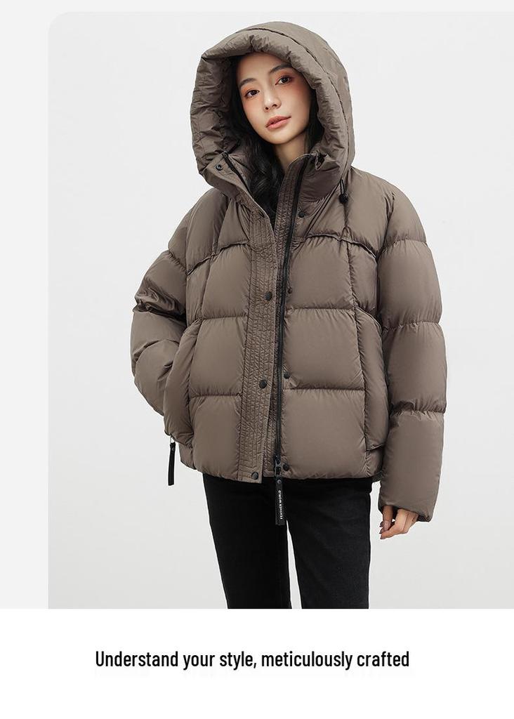 Women's Fashionable Winter 2026 Short White Hooded Duck Down Puffer Jacket