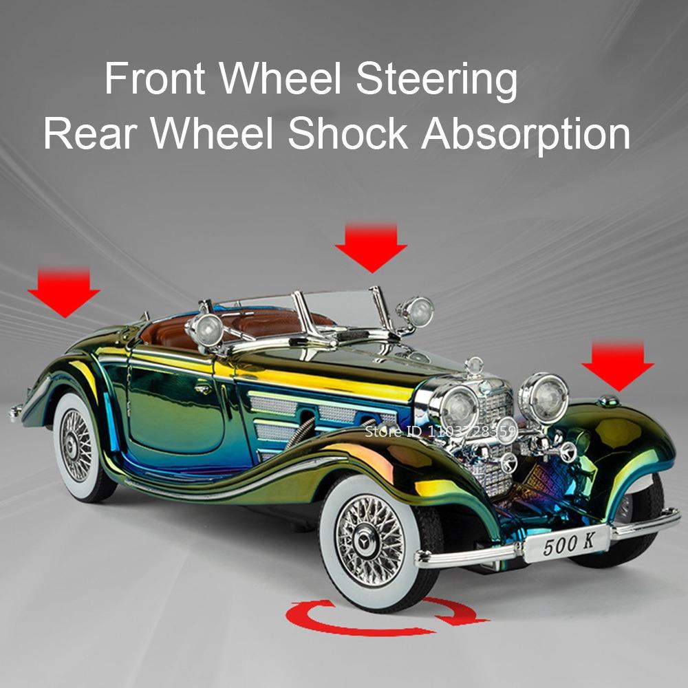 1:24 500K 300Sl Miniature Model Vintage Car Alloy Diecast Sound Light Door Opened Shock Absorption Electroplate Vehicle For Kids